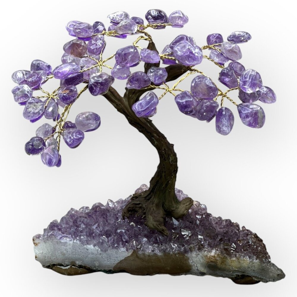 Amethyst Bonsai Crystal Tree of Life Geode Base Gemstone Chakra Tree 7 inch (T) - Picture 5 of 10